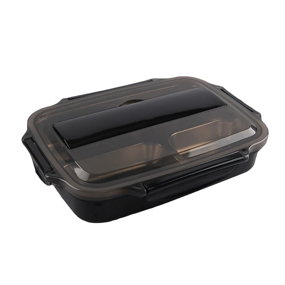 Bento Box пшеничный детский Ланч-бокс герметичный Bento Ланч-бокс для детей школьный контейнер для еды набор с ложкой 1 пара палочек для еды - Цвет: Черный