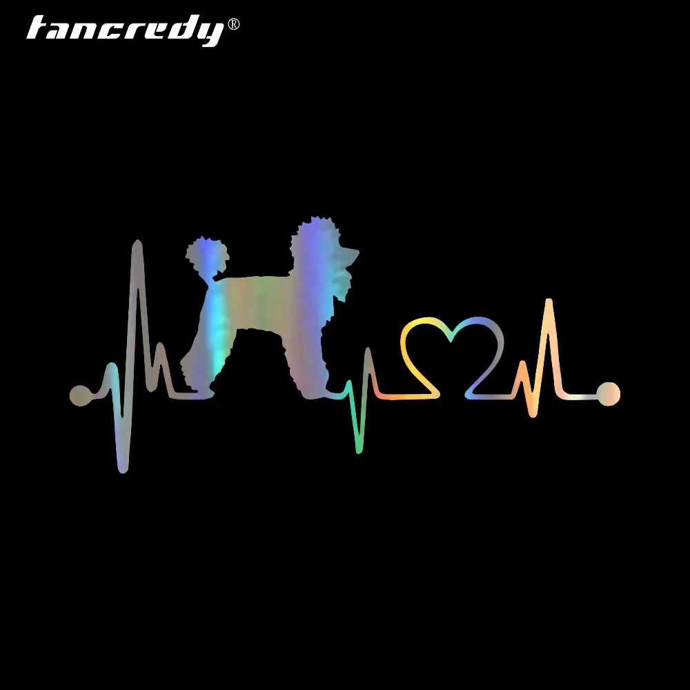 

Tancredy Car sticker 19cm*8.9cm Poodle Heartbeat Dog Cute Cartoon Vinyl For Car Body Window Car Stickers and Decals Car-styling