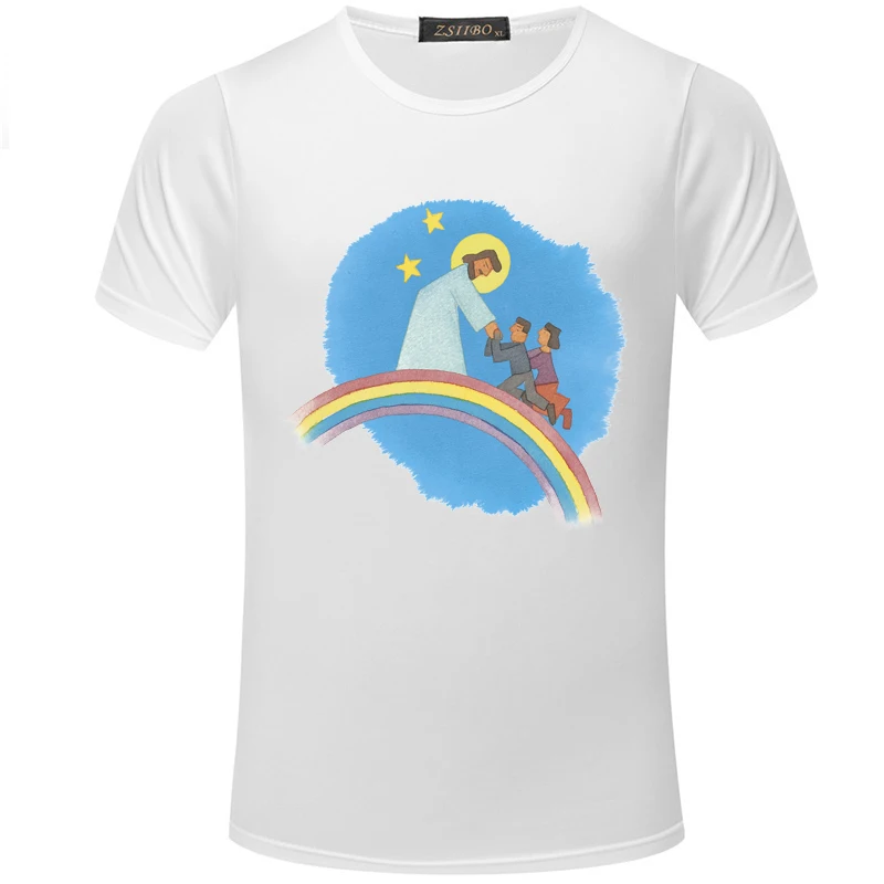

Cartoon Rainbow Harajuku Funny Print T Shirt Men O-neck Tops Short Sleeve T-shirt Casual New Summer Off White Tshirt S5MC33