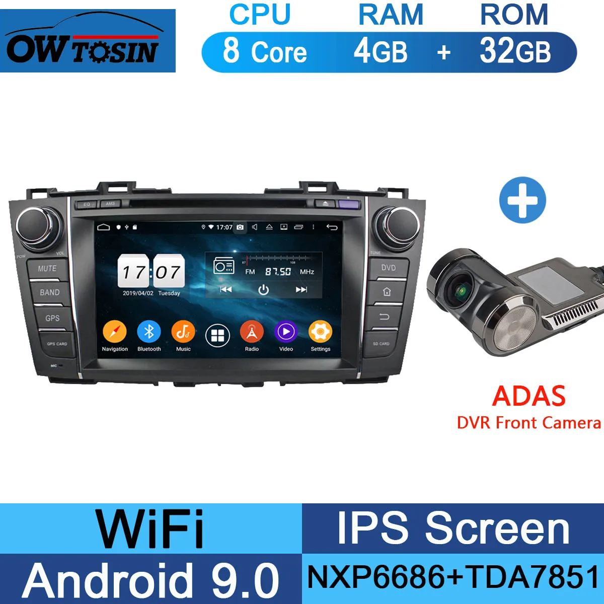 " ips 1920*1080 8 ядерный 4 Гб ОЗУ+ 64 Гб ПЗУ Android 9,0 автомобильный dvd-плеер для Mazda 5 Premacy 2009 2010 2011 2012 DSP радио gps Parrot BT - Color: 32G Adas Camera