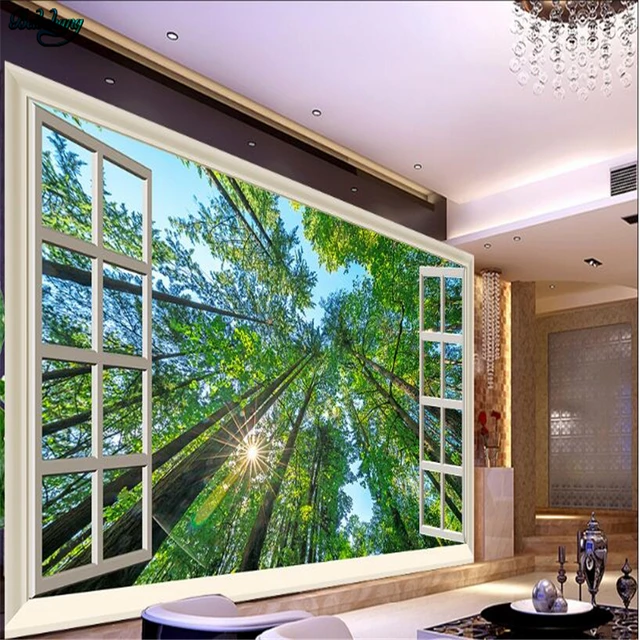 Beibehang Large Custom Window Outside The Sun Woods Three Beibehang Large Custom Window Outside The Sun Woods Three Dimensional Nature Tv Living Room Background