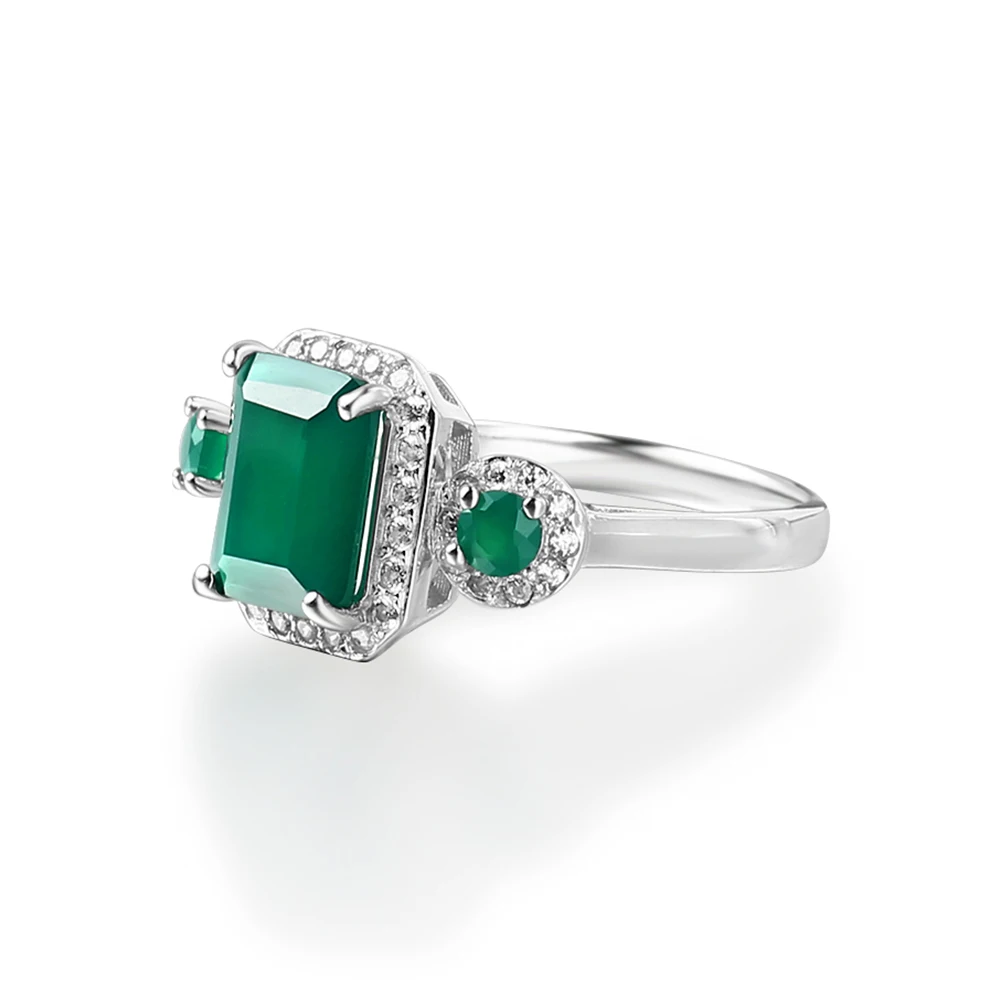 Gem's Ballet 2.28Ct натуральный зеленый агат, натуральный камень, кольца для дам, 925 пробы Серебряное обручальное кольцо, ювелирные украшения