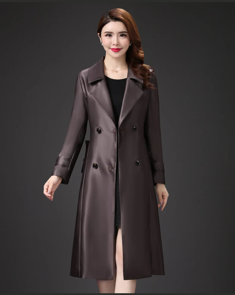 Plus size 5XL Middle-aged mother Spring Autumn Long Windbreaker Women's fashion High-quality Double Breasted Trench coat - Цвет: Коричневый