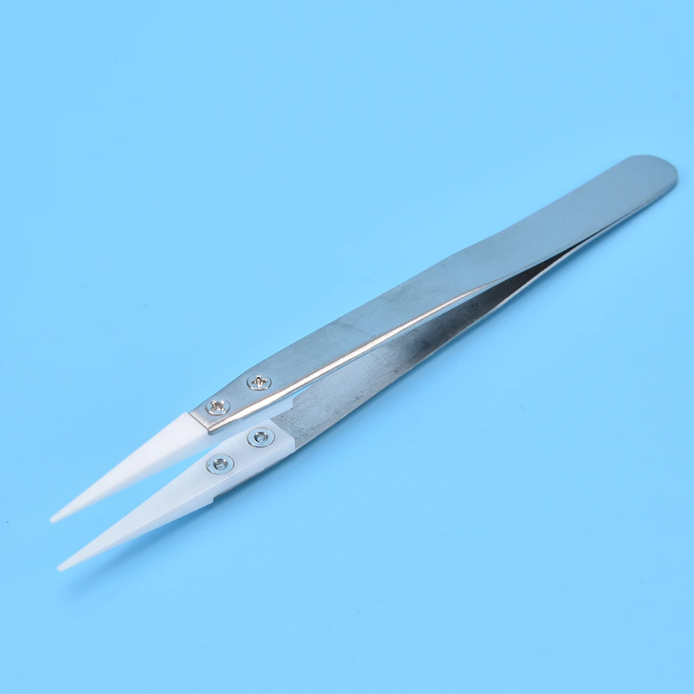 

DIY Tools Stainless Steel Ceramic Straight Long Nose Tweezers Heat Resistant Non Conductive Ceramic Pointed Tip