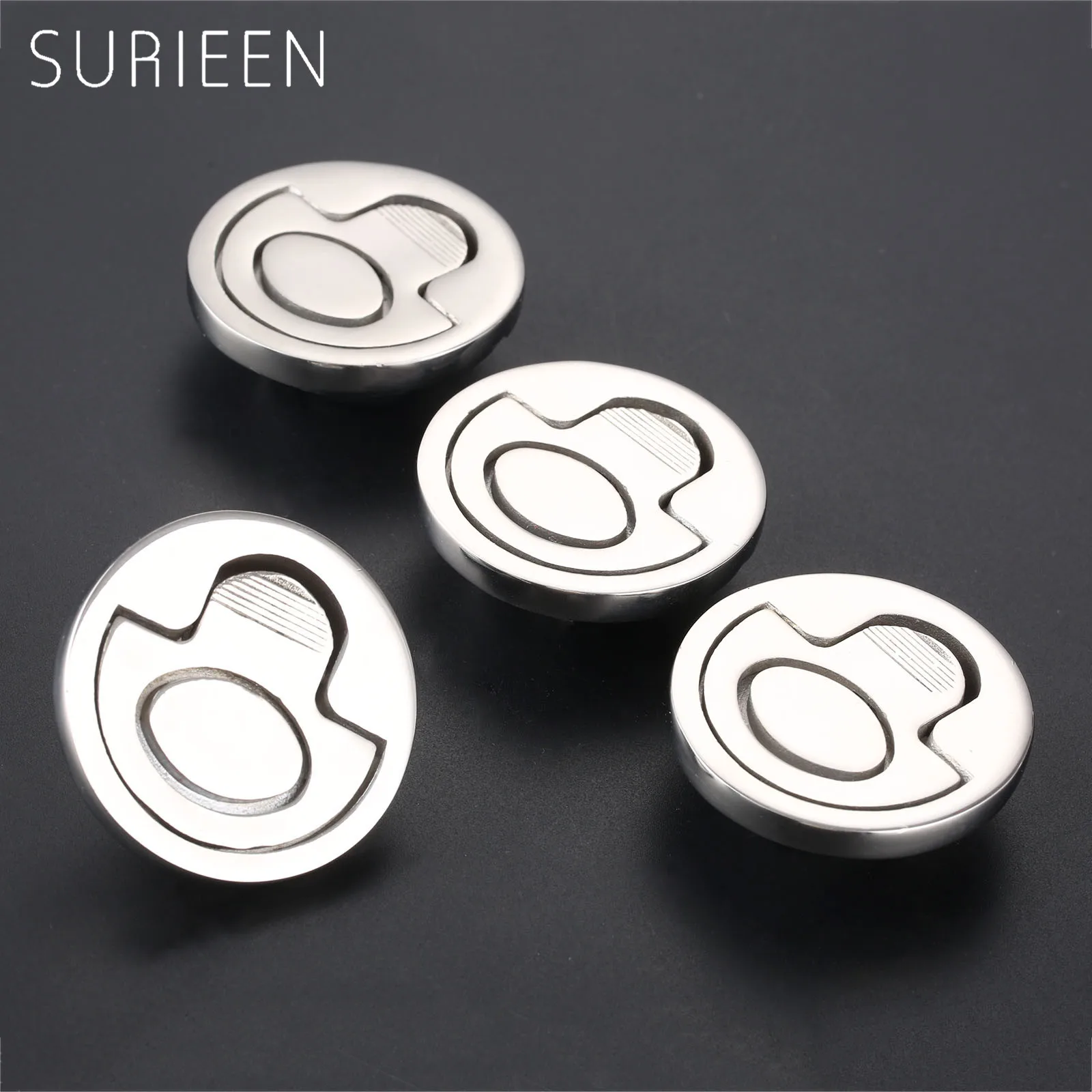 SURIEEN 4pcs Round Hatch Cabinet Pull Handle Flush Lifting Ring Hatch Locker Latch Boat Caravan Hardware Marine Stainless Steel
