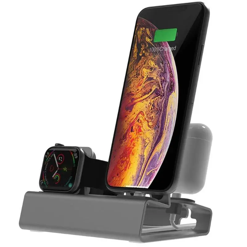 3 в 1 держатель для мобильного телефона для iphone airpods Apple Watch Destop Смарт часы наушники станция для Apple аксессуары