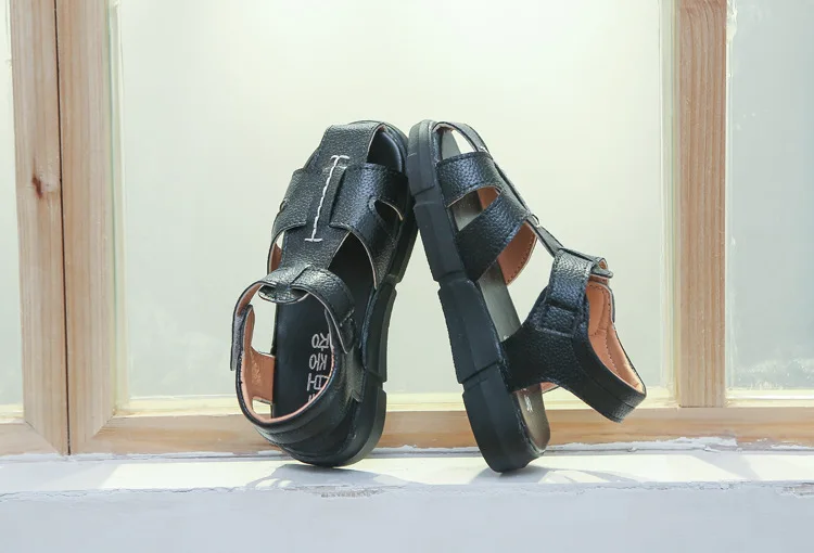 Новые летние туфли для мальчиков и девочек мягкие кожаные сандалии детские, для малышей Летняя мягкая подошва кожа пляжные сандалии