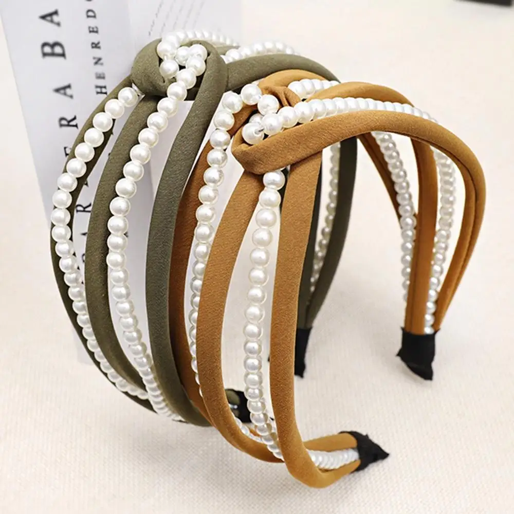 

Retro Women Pearl Bead Knot Turban Hairband Elastic Headband Hair Accessories for Girls No Slip Stay on Knotted Head Hair Band