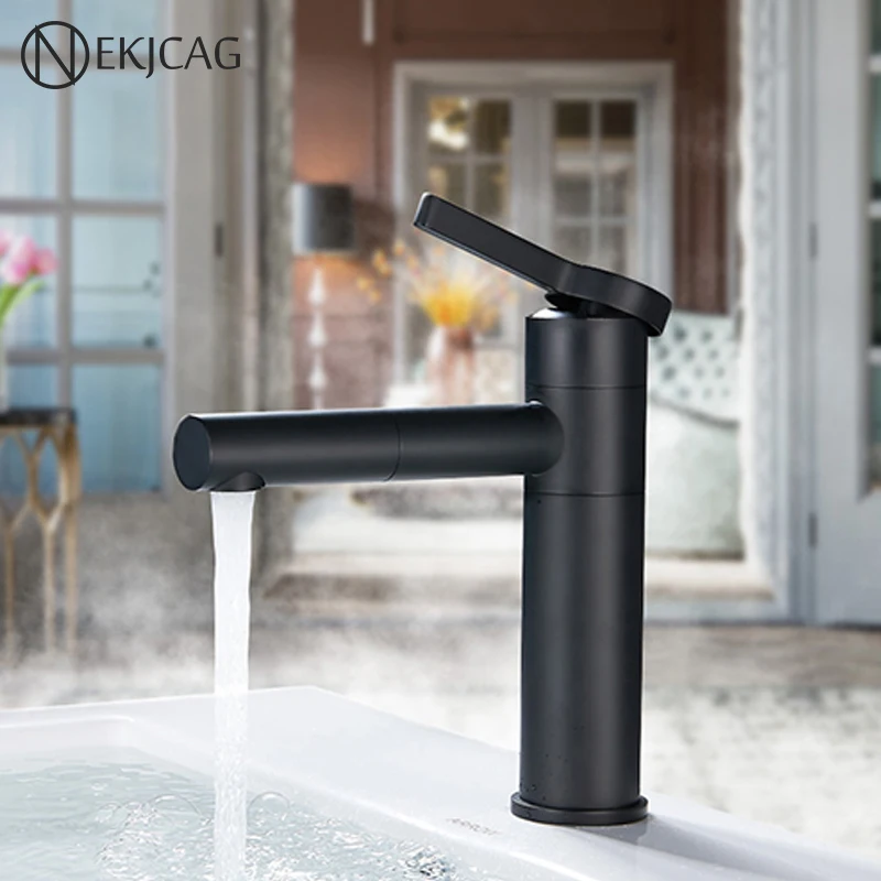 

Two Rotation Ways Stainless Steel Rotating Paint Basin Sink Wash Bath Faucet Black Hot Cold Mixer Faucet Single Hole