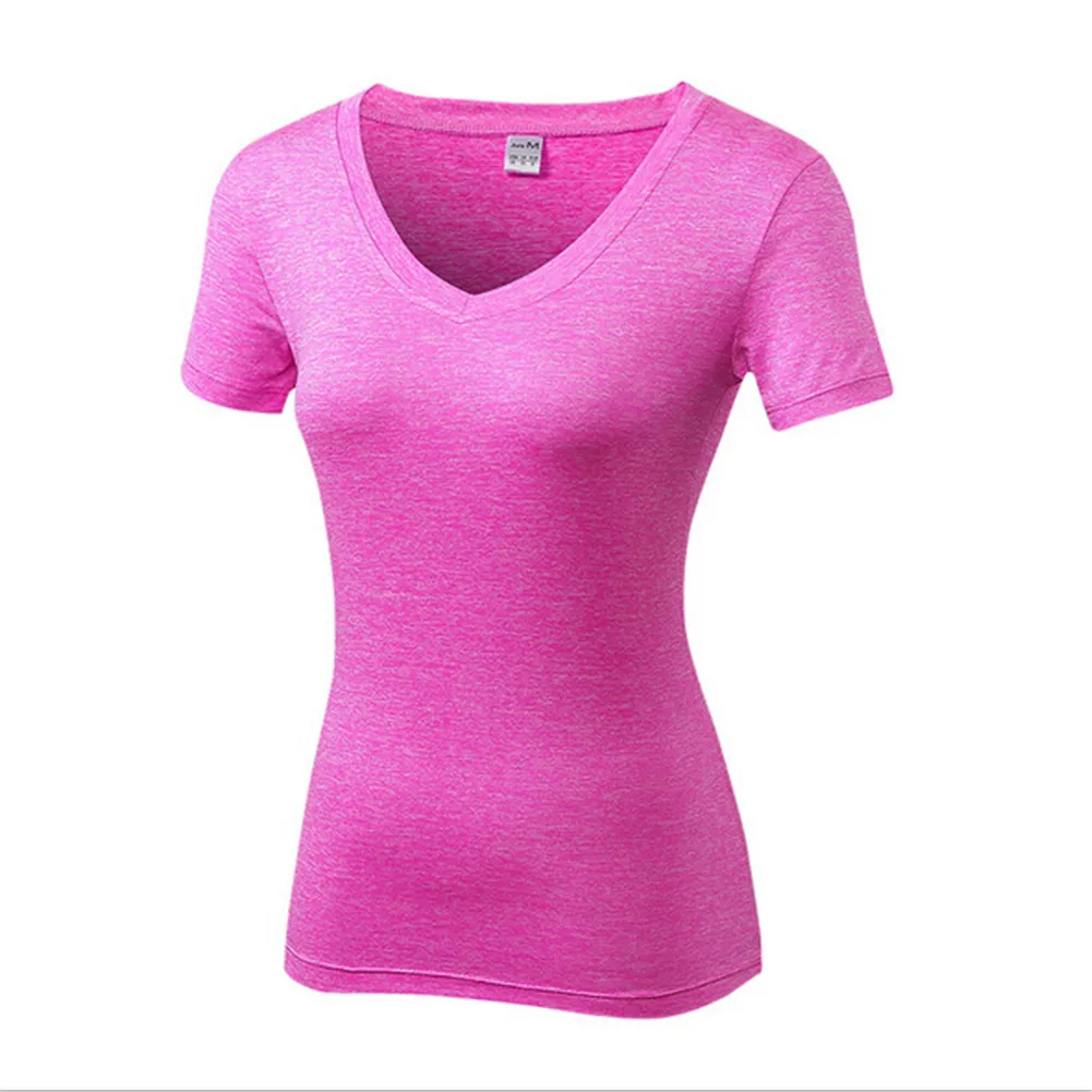 2118 Для женщин Дамы Спорт Стретч бег на открытом воздухе Пеший Туризм Йога короткий рукав Фитнес футболка футболки футболка женский 8 цветов S-XXL - Цвет: Розовый