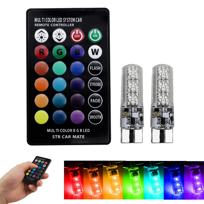 

Clearance Lights 2PCS Multi-Color 5050 SMD RGB LED T10 194 168 W5W Car Interior Fancy Dome Read Bulb Remote Width Lights Source