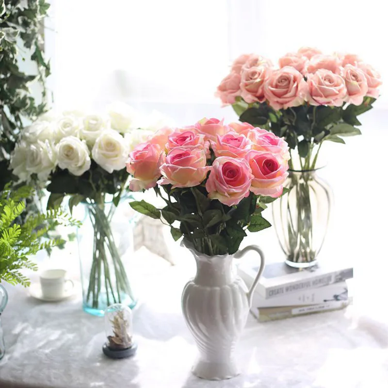3pcs/lot silk rose artificial flowers high quality wedding fake flowers for home party decor Valentine's gift table accessories 3pcs/lot silk rose artificial flowers high quality wedding fake flowers for home party decor Valentine's gift table accessories