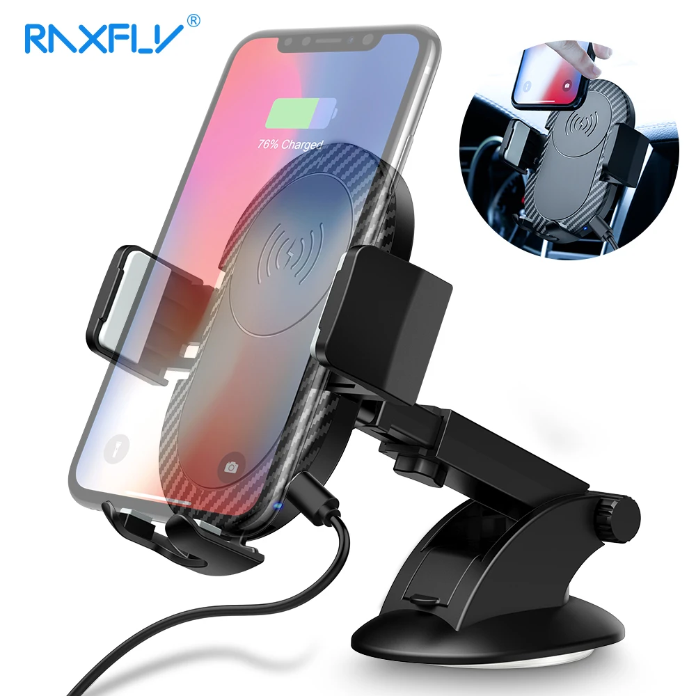 RAXFLY 10W Car Wireless Charger For iPhone X XS Max Qi Wireless Charger Holder For Phone In Car For Samsung Galaxy S9 S8 Note 9 