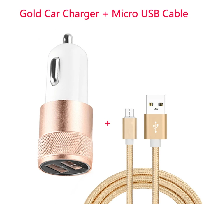 2 Порты и разъёмы USB алюминиевое автомобильное зарядное устройство+ кабель Micro-USB с нейлоновой оплеткой для Alcatel Работает с любым оператором, U3 /5В/1А/3L/1C/1X/3X/3/5/3 V/3C/Verso/U50/ iDol 5/A3 плюс - Тип штекера: Charger and Cable