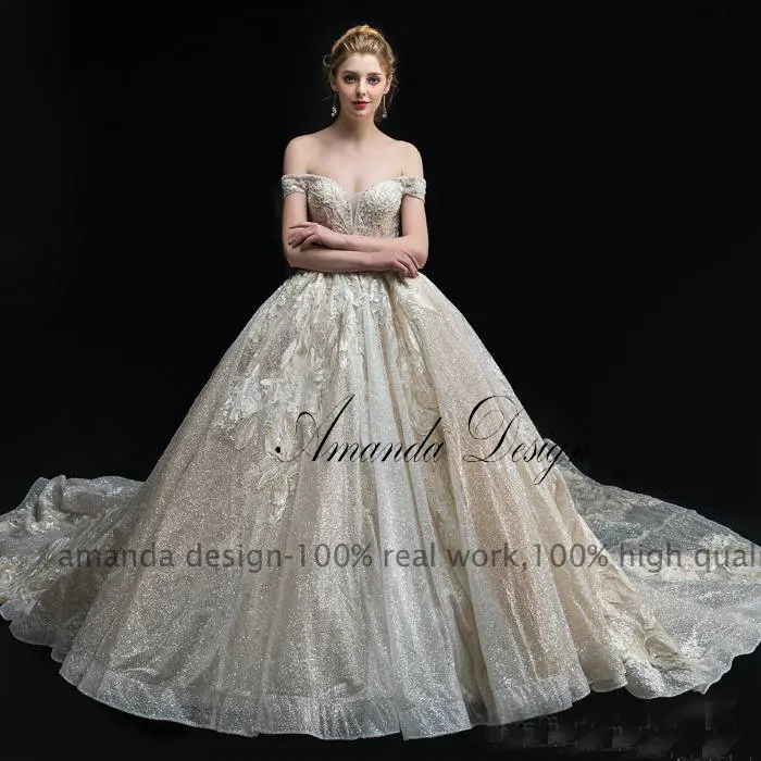 Аманда дизайн brautkleid с открытыми плечами кружева аппликация Bling свадебное платье