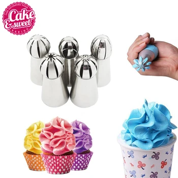 

5 PCS/Set Stainless SteelTulip Ruffle Lcing Piping Nozzles Cake Decorating Pastry Set Sphere Ball Stainless Steel Baking Tools