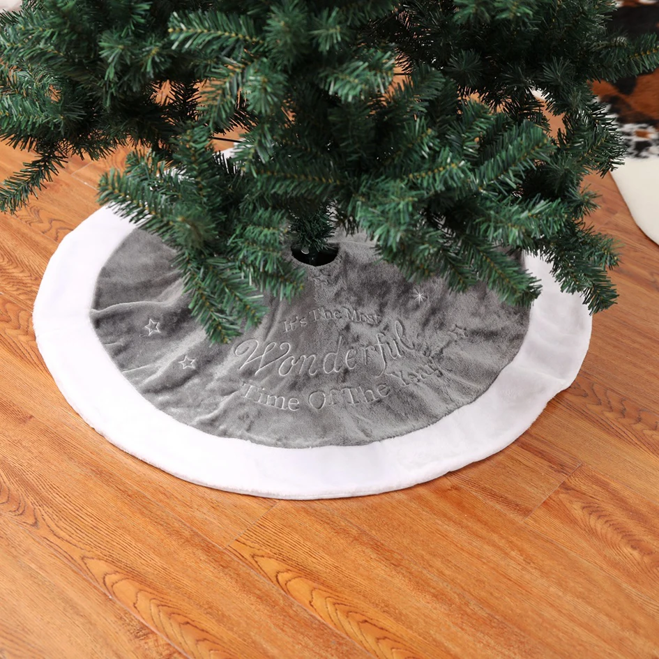 

1PC New Lovely Grey and White Christmas Tree Skirt Tree Cover Decor Embroidery Christmas Dress