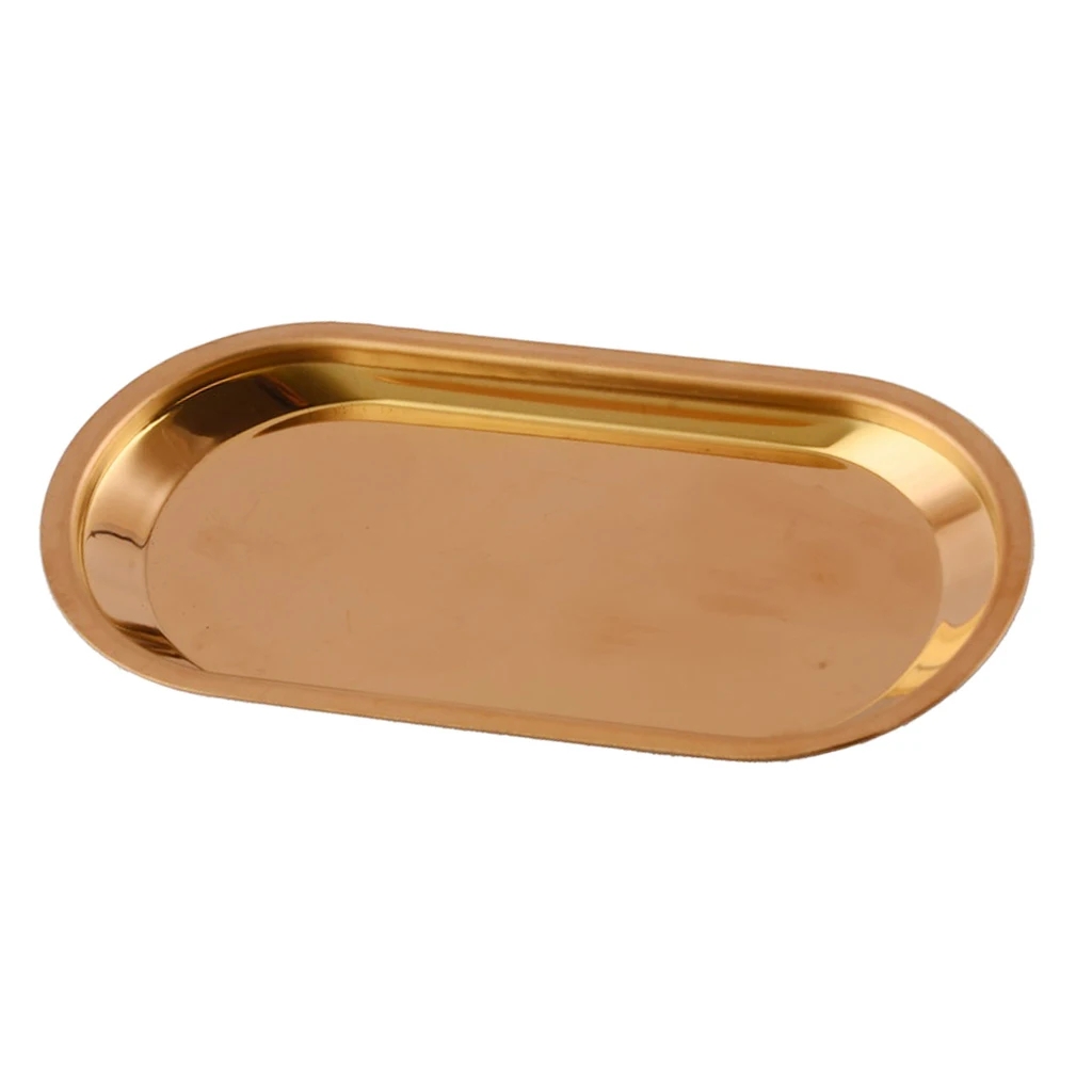 Rose Gold L Поддон для хранения полотенец из нержавеющей стали, металлическая тарелка, хранение чая, контейнер для фруктов, косметики, домашнего использования кухни - Цвет: Rose Gold L