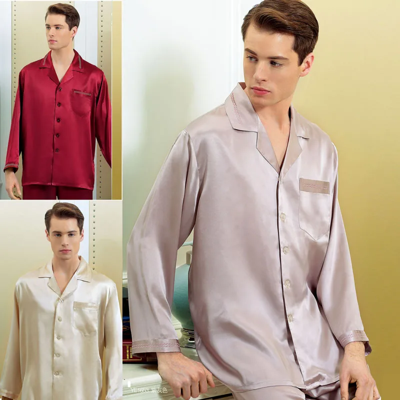 

Brand Male Silk Pajamas Set 16 Momme Men Long Sleeve 2-Piece Pyjamas JPS Men 100% Silk Sleepwear Men's Comfortable Homewear Sets