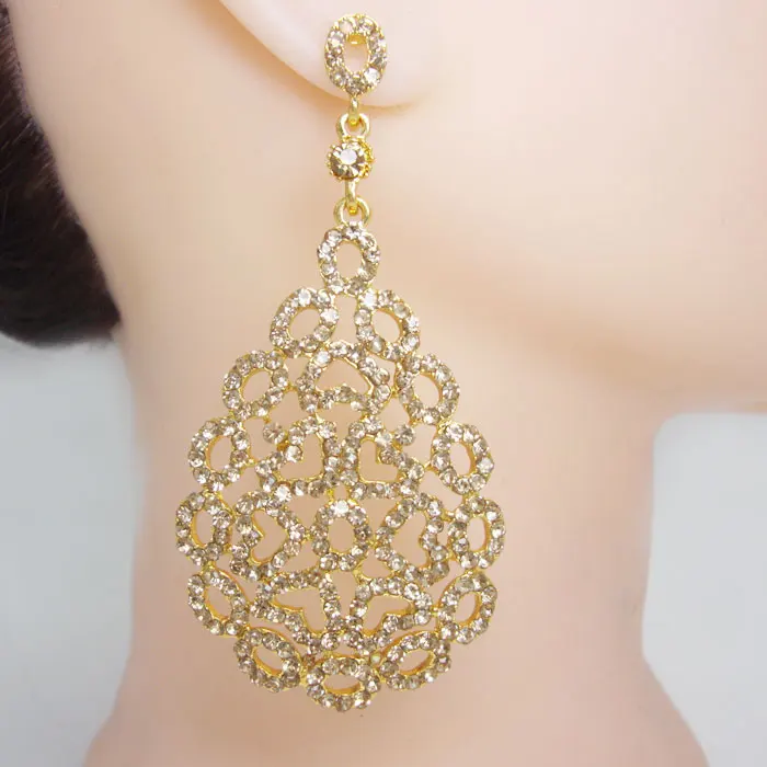 

Austrian Crystal Brown Hollow Heart-shaped Teardrop Pierced Earrings Gold Tone