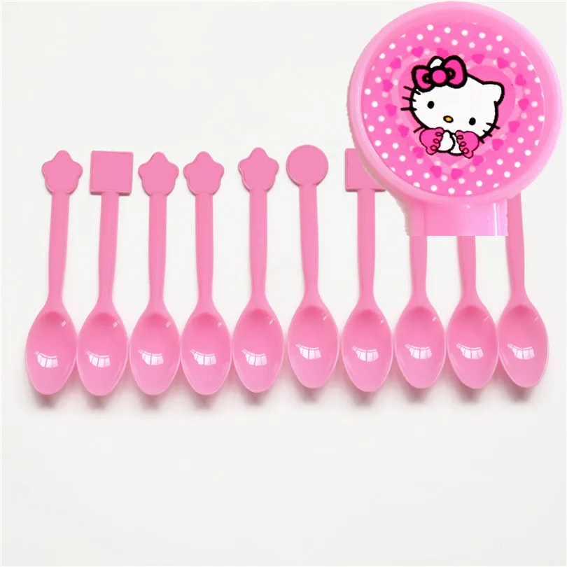 Spoon 10pcs Hello kitty/Детский комплект для украшения вечеринки на день рождения, вечерние принадлежности для дня рождения, вечерние принадлежности, AW-1666 - Цвет: Spoon 10pcs