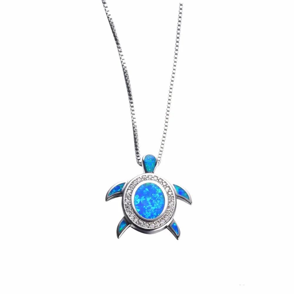 

22*23MM Big Turtles Animal Necklaces 925 Sterling-Silver Blue Fire Opal Tortoise Pendant Necklaces For Girls Friends Gifts