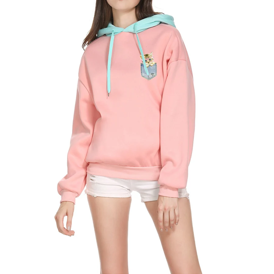 Women Jumper Autumn Pop Group Cartoon Heart Pink Print Hoodies Sweatshirt Loose Casual Korean Fleece Harajuku lovely Tracksuit