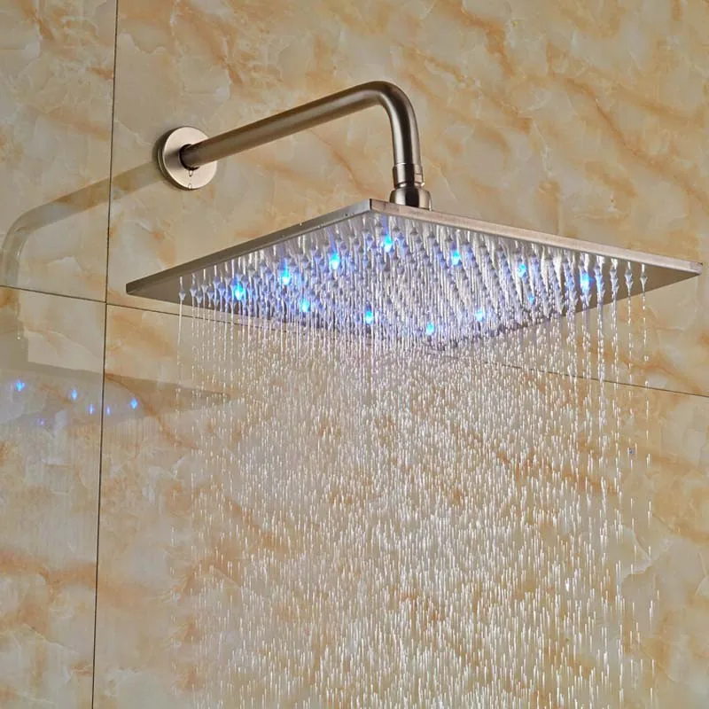 Оптом и в розницу Роскошные LED матовый Никель осадков площадь Насадки для душа настенный верхний душ w/душа Арм
