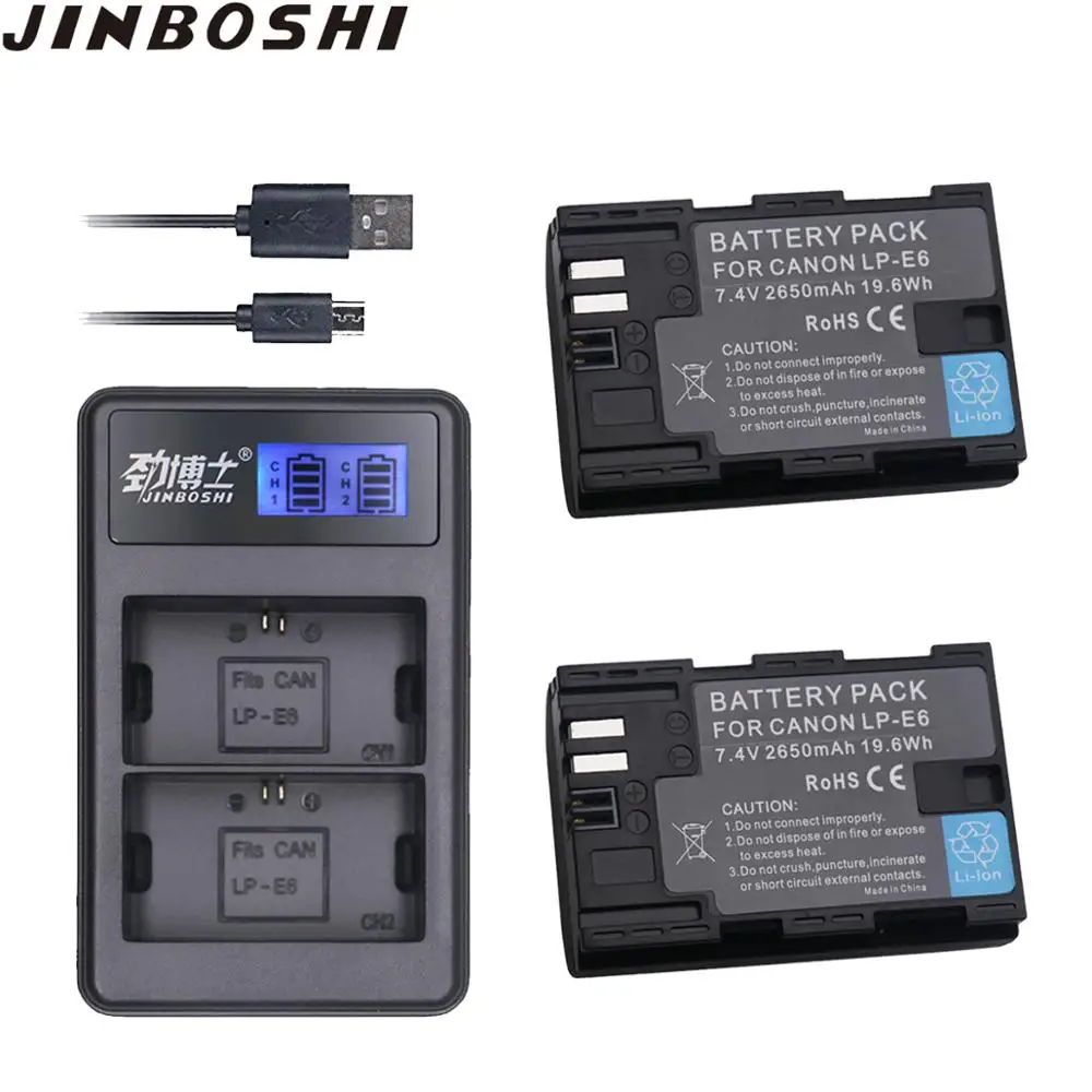 2x2650 mAh LP-E6 LP E6 LPE6 Аккумулятор для камеры+ USB зарядное устройство для Canon 5D Mark II III 7D 60D EOS 6D 70D 80D для аксессуаров canon