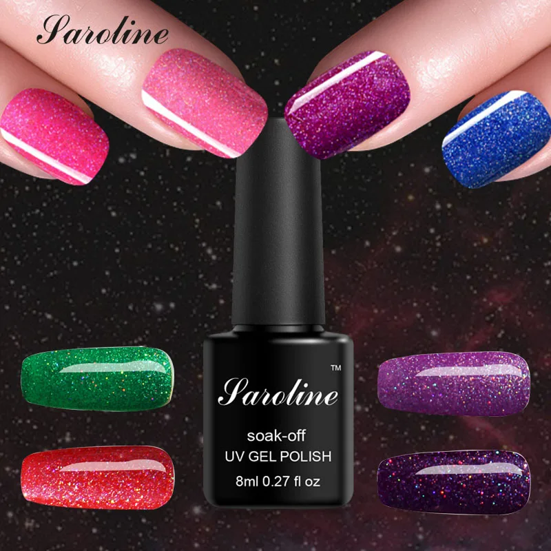 

Saroline Lucky Neon Color Rainbow Nail Gel Polish Varnish Semi Permanent Art Professional Gorgeous UV Led Glitter Gel Polish