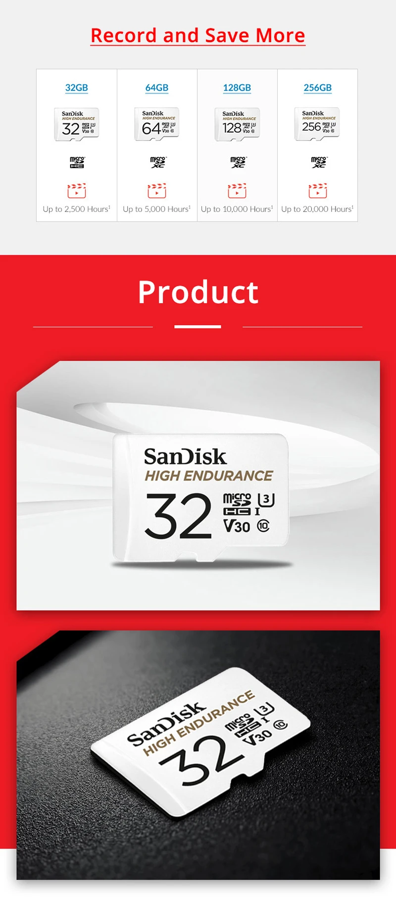 SanDisk 32 Гб высокопрочная Micro SD карта 64 Гб 128 Гб карта памяти 256 ГБ TF карта C10 U3 V30 4K UHD для видеорегистратора/мониторинга 100 МБ/с./с