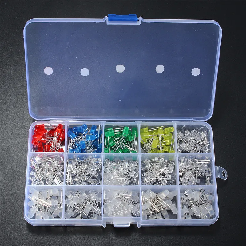 300 шт./лот Электрический 5 светодиодный свет диода ассортимент DIY Kit желтый красные, синие зеленый белые Диоды лампа