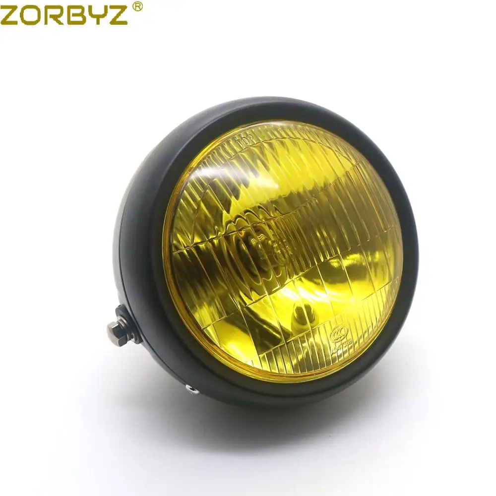 ZORBYZ мотоцикл черный металл Ретро желтая линза передняя фара для CG125 GN125 Кафе Racer поплавок на заказ - Цвет: Black Headlight