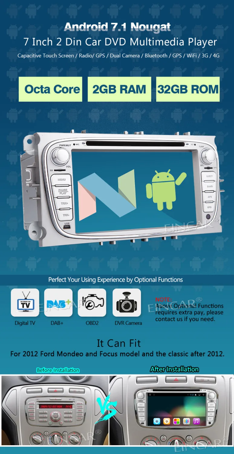 Eincar Android Восьмиядерный " автомобильный стерео двойной Din gps автомобильный dvd-плеер для Ford Focus In Dash навигация головное устройство мульти система