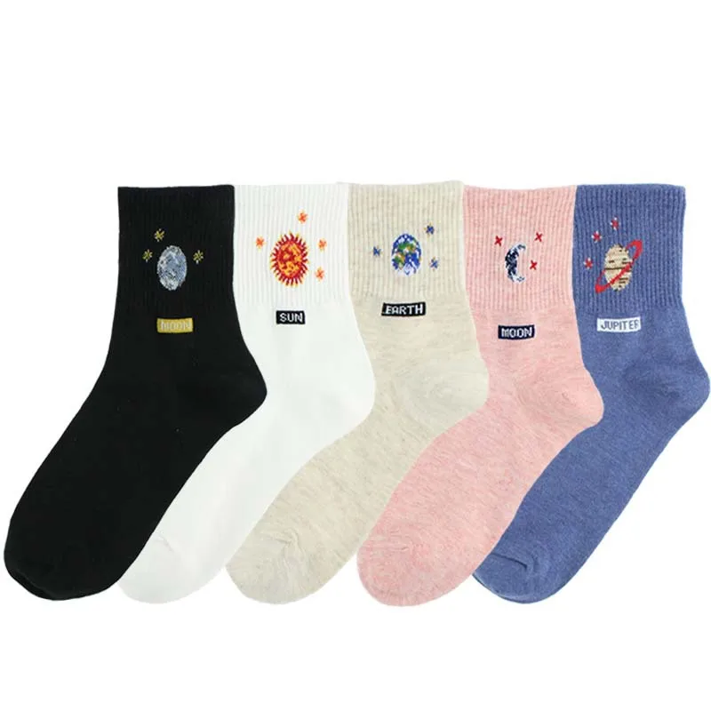

SP&CITY 2019 Women Korean Style Planet Ankle Cotton Socks Cartoon Female Casual Print Letter Astronomy Funny Hipster Unisex Sox