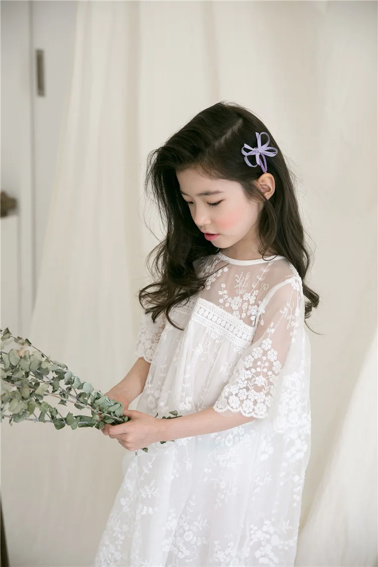 Vestido de Verão Branco para Adolescentes Meninas Grandes Princesa Festa Vestidos Rendas Bordado Vestido Menina 4 6 8 10 11 12 14 Anos Crianças Roupas 7 High Quality Mamãe e Bebê