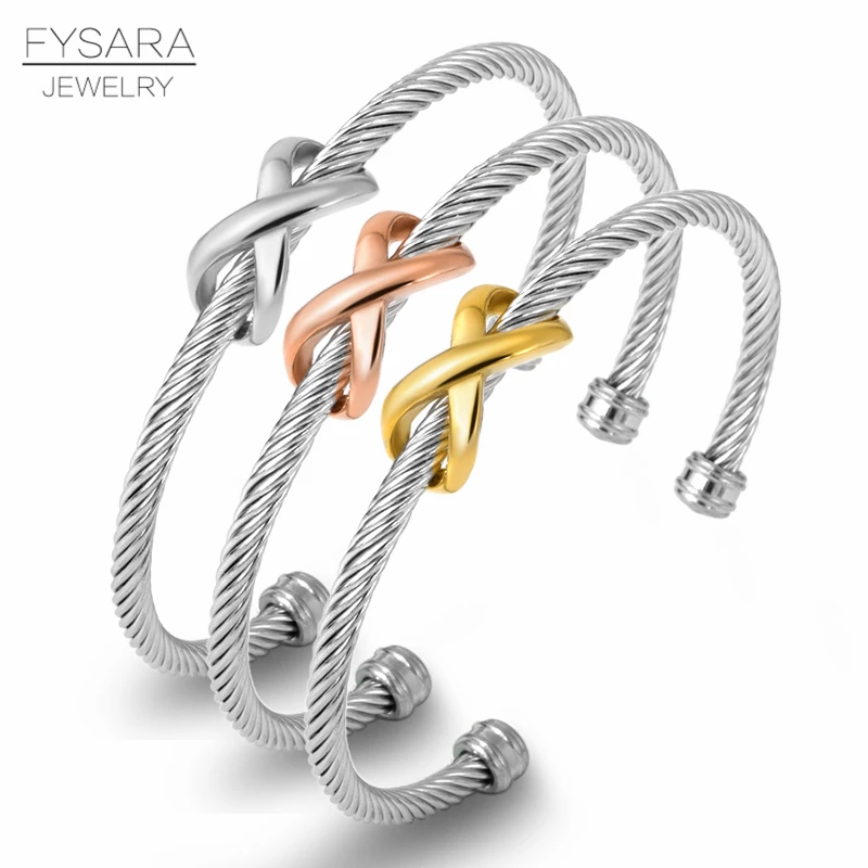 

FYSARA X Bangle Twisted Cable Wire Bracelet Antique Bangles Cross Fashion Designer Vintage Women Cuff Bracelets Famous Brand