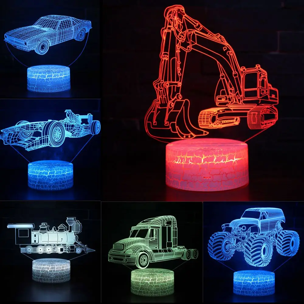 Экскаватор красочные голограммы привело 3D визуальный ночник Творческий настольный USB свет Новинка Иллюзия лампы Дети подарок