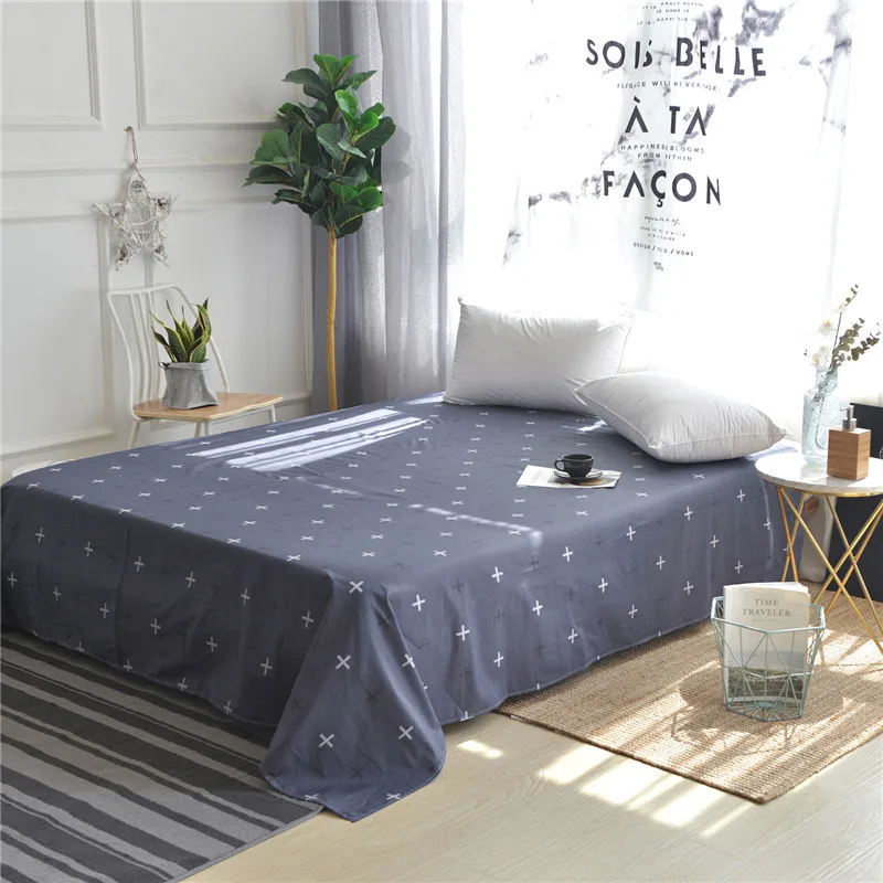 1Pc 100% Cotton Simple Light Blue Ten Frame Pattern Mattress Cover Bedding Linens Bed Sheets Queen Size 160cmx230cm 230x250CM