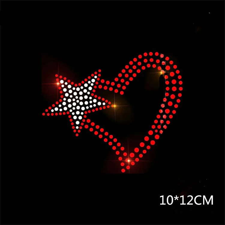 

Free shipping (4pc/lot) Red heart with star pattern designs iron on transfer hot fix rhinestone motif iron on transfers motif