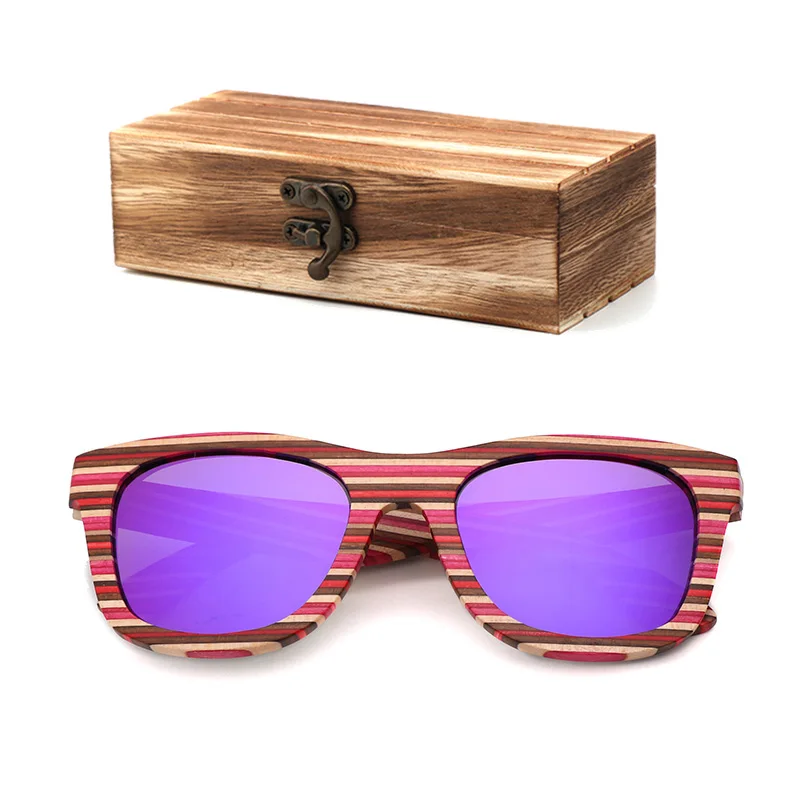 wood box Новые модные женские цветные солнечные очки поляризованные солнцезащитные очки UV400 скейтборд ручной работы, деревянные очки, Gafas de sol - Цвет линз: wood box
