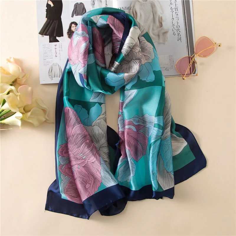 Роскошный бренд, женский шелковый шарф, дизайнерские клетчатые летние пляжные шали и платки, женские шарфы, накидка для пляжа из чистого шелка - Цвет: C55