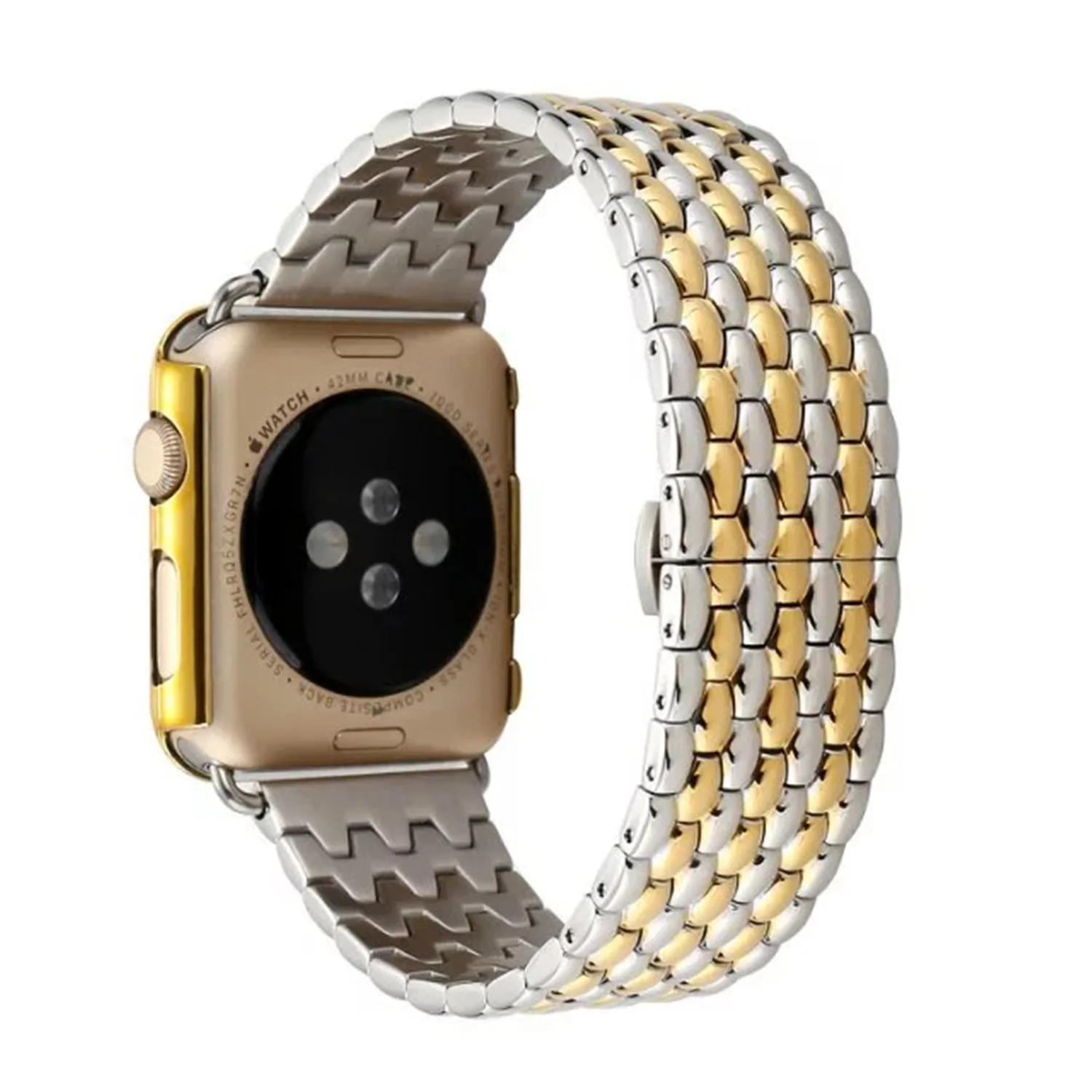 DH узор в виде дракона Нержавеющая сталь ремешок для наручных часов Apple Watch серии 3/2/1 металлический ремешок для наручных часов iWatch 38, 42 мм, версия Напульсники w бабочка туфли с ремешком и пряжкой - Цвет ремешка: Silver Gold