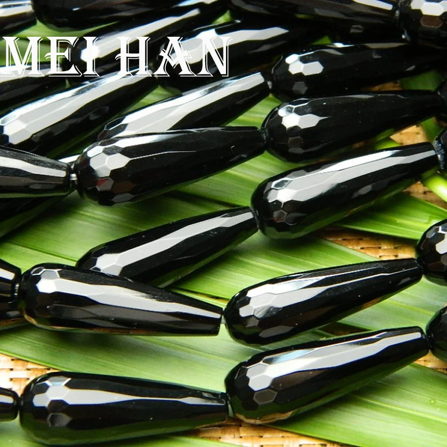 

Meihan Wholesale (2 strands/set) 10*30mm black chalcedony agatee beads faceted teardrop stone beads