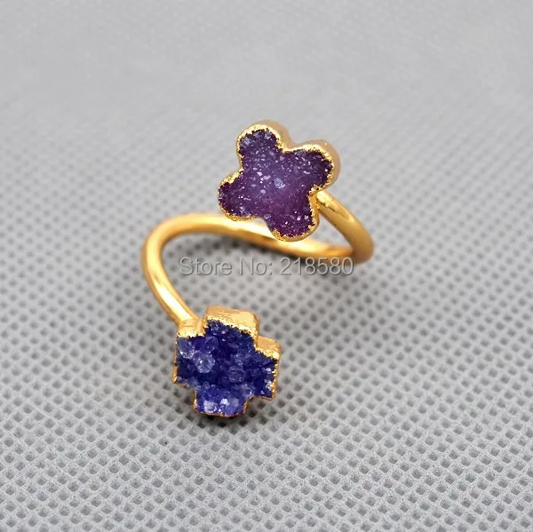 R15080503 позолоченное Гальваническое маленькое кольцо Druzy Drusy разные формы и цвета