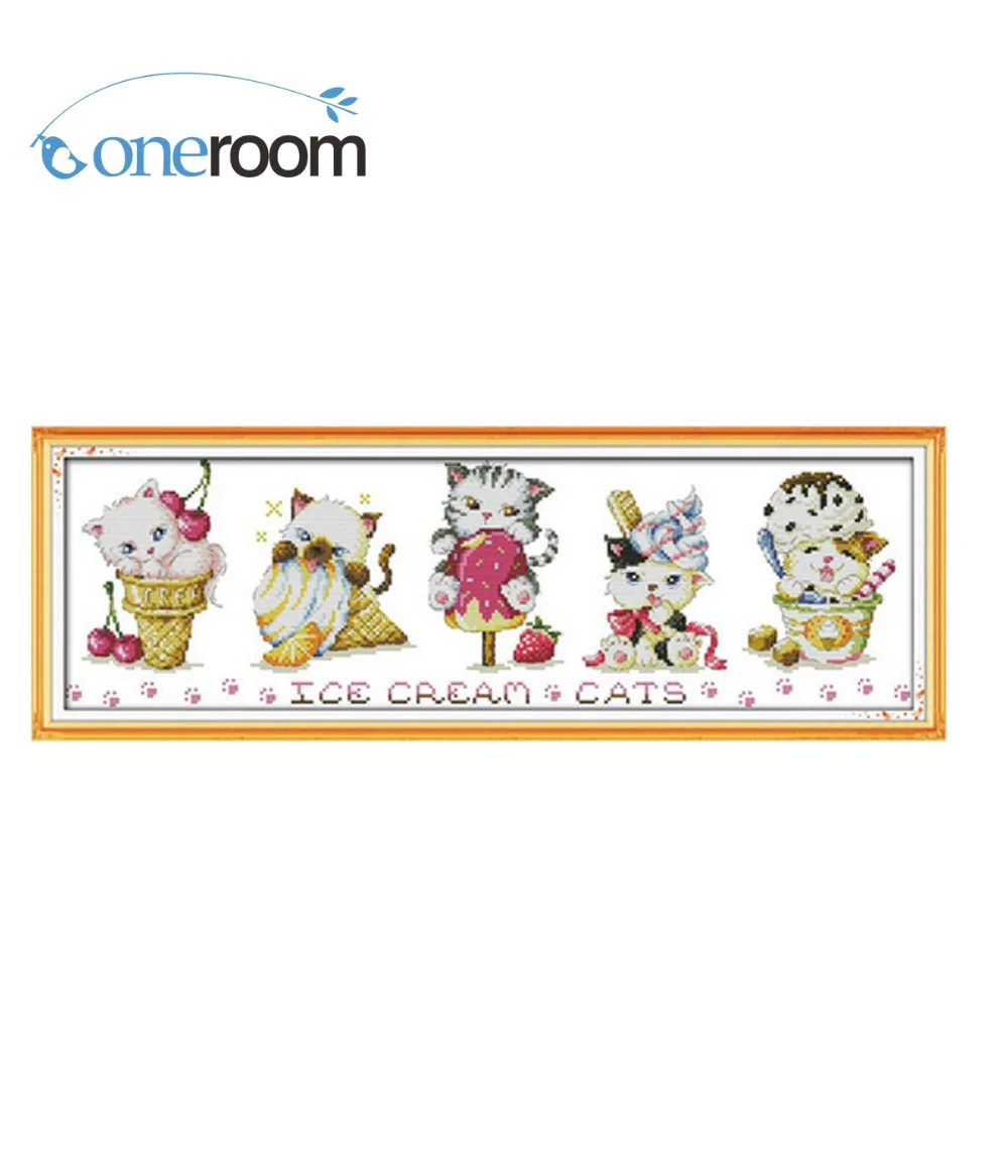 

DIM Lovely Ice Cream Cats Painting Counted Cross Stitch 11CT Printed 14CT Cross-Stitch Kit Handmade Home Decor Embroidery