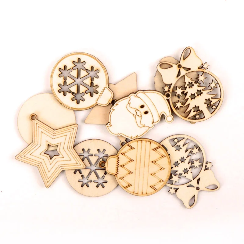 

Santa Claus Snowflake Pattern Wooden Scrapbooking Collection Craft Handmade DIY Accessory Home Decoration 45mm 10pcs MZ212