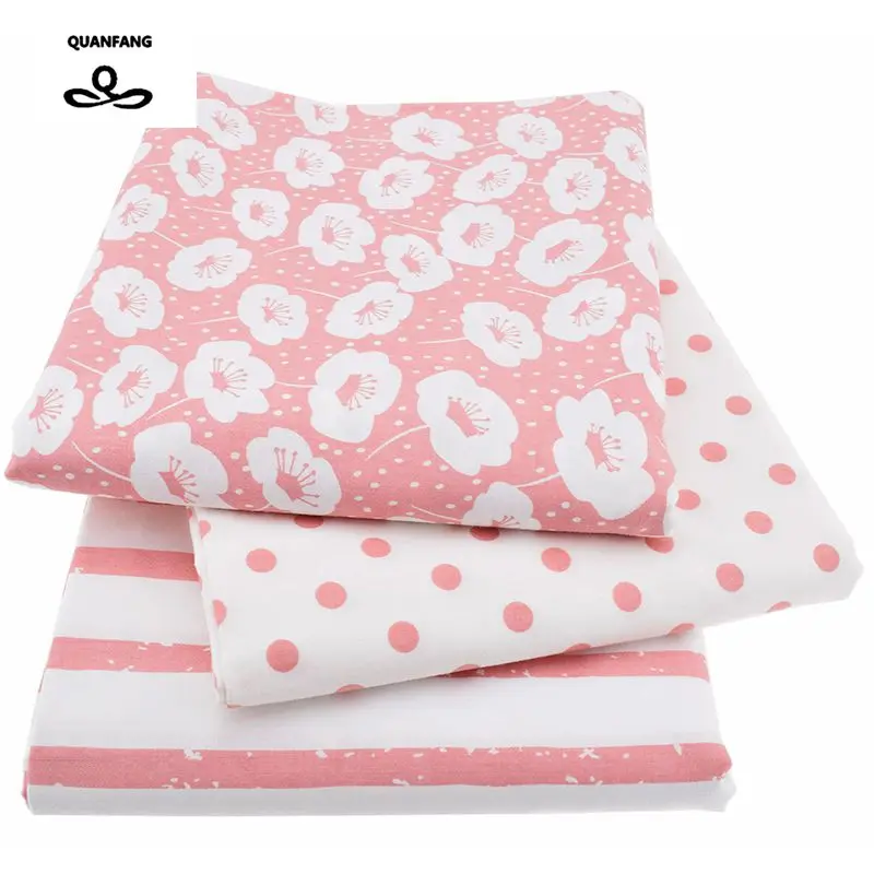 

3Pcs/Lot Printed Twill Cotton Fabric For Sewing Quilting/Baby Tissue/Children Bed Sheet/Sleepware/Curtain/ Material Pink 40x50cm