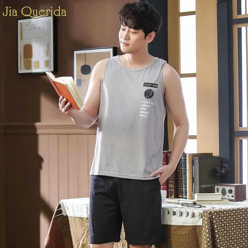 

Chinese Pajamas Men's Cotton Pijama Set 2019 New Fashion Home Clothing Men Big Size Xxxl,xxxxl Sleeveless Short Pants Pajama Set
