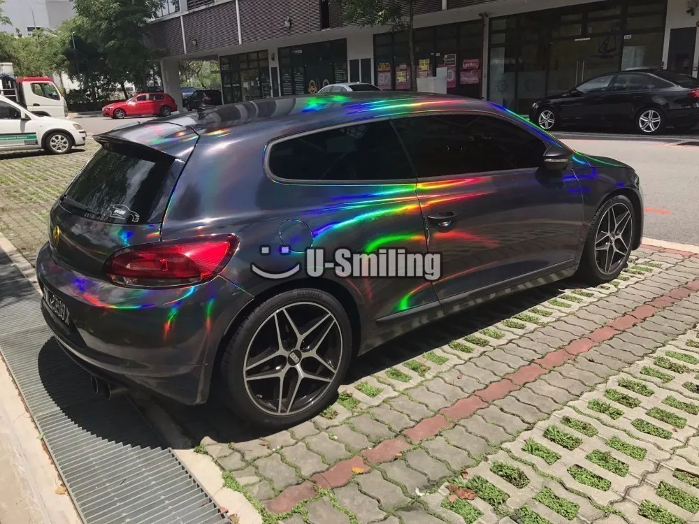  Black Silver Iridescent Gold Holographic Kaleidoscope Vinyl Film Chrome laser Vinyl Roll Bubble Fre